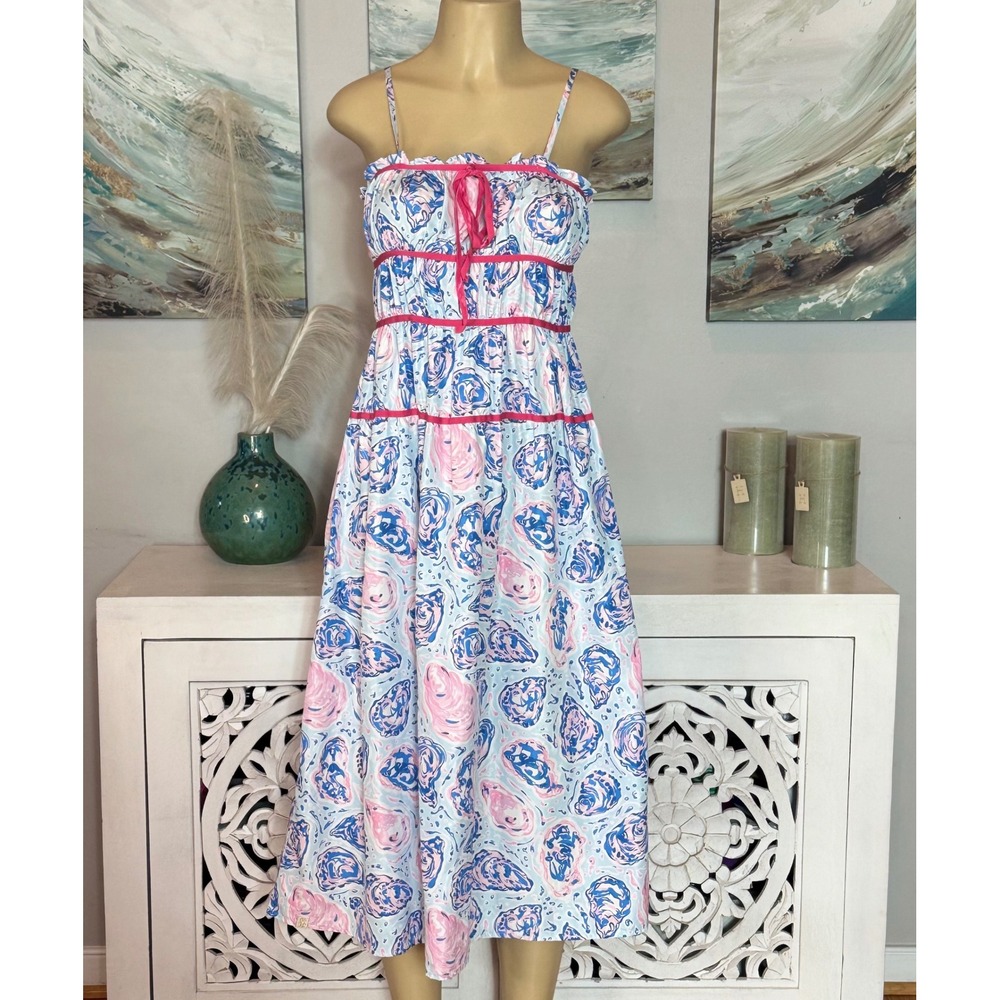 Simply Southern XL Coastal Floral Midi Sundress Pink Blue